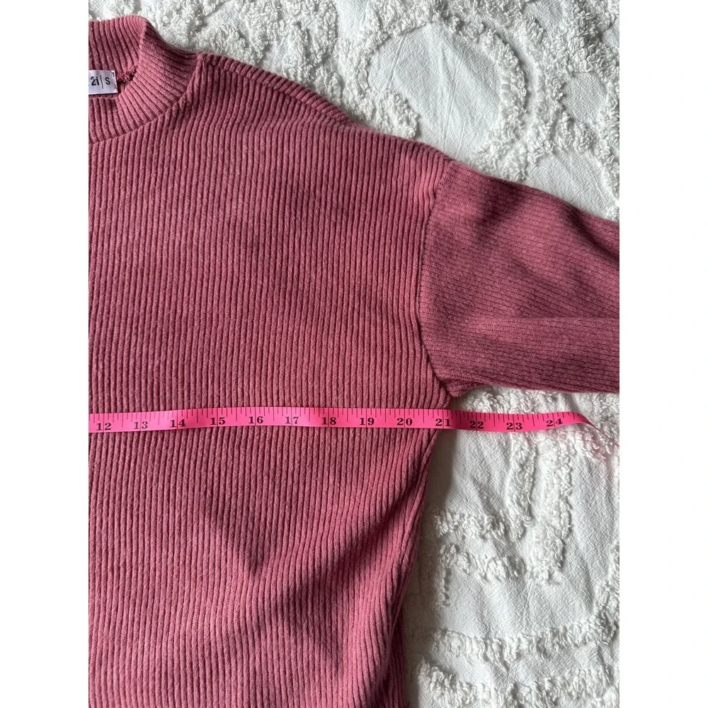 Popular 21 Chic Minimalist Ribbed Mock Neck Sweater Pullover Top Pink Size Small